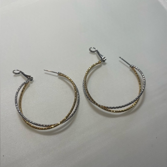 14KT Gold Plated Silver and Gold Hoop Earrings - Picture 3 of 6